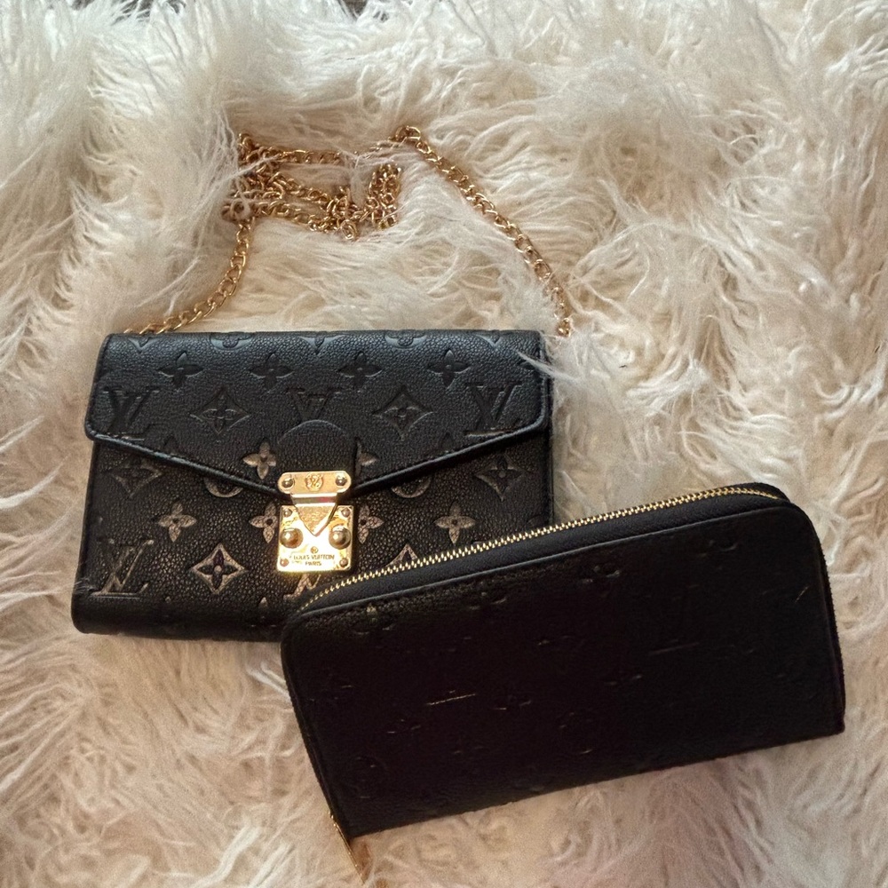 Luxury Black Designer Chain Wallet and Clutch Set
